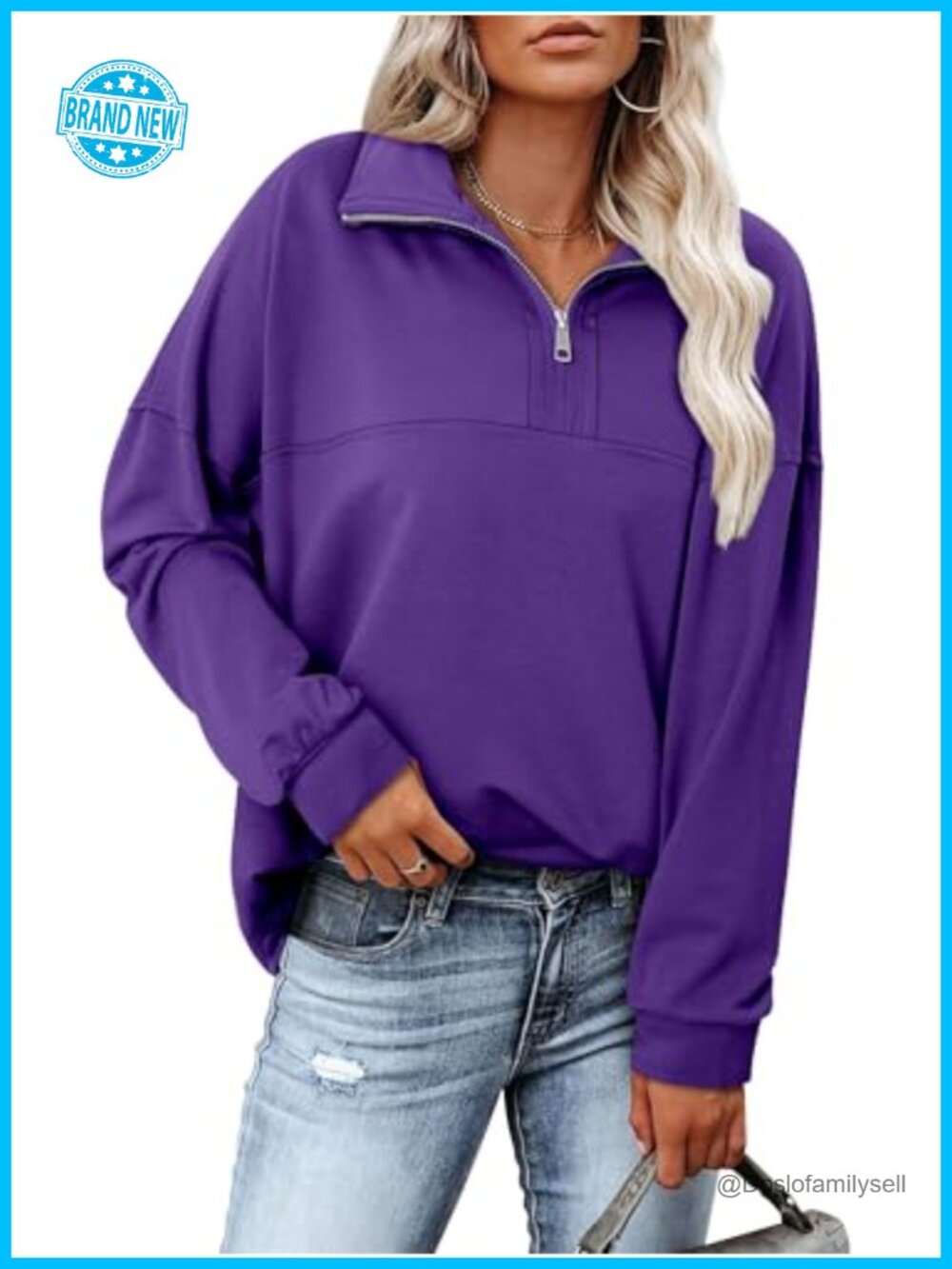 Womens Waffle Knit Half Zip Pullover Sweatshirt Loose Fit Long Sleeve Top
